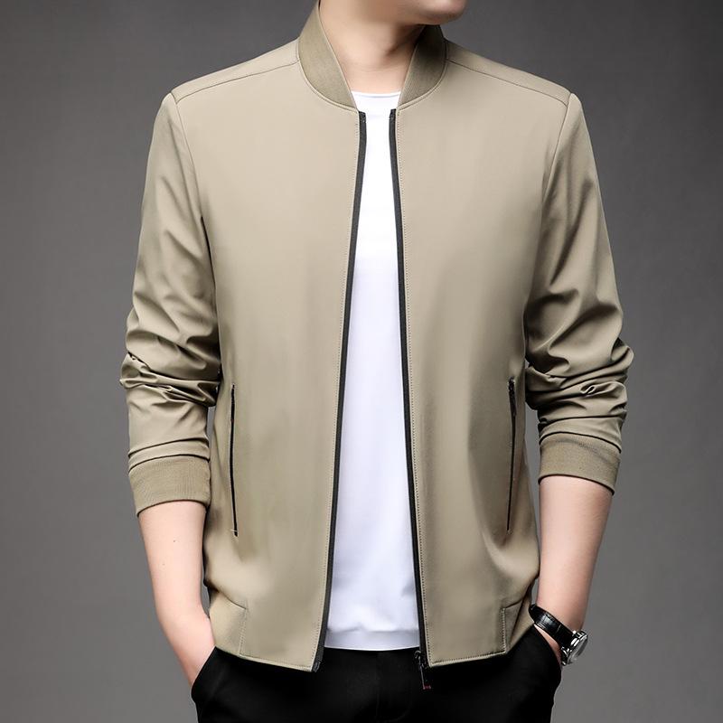 Autumn 2025 Men's Stand Collar Loose Fit Jacket - Urban Solid Color, Long Sleeve, Simple Style