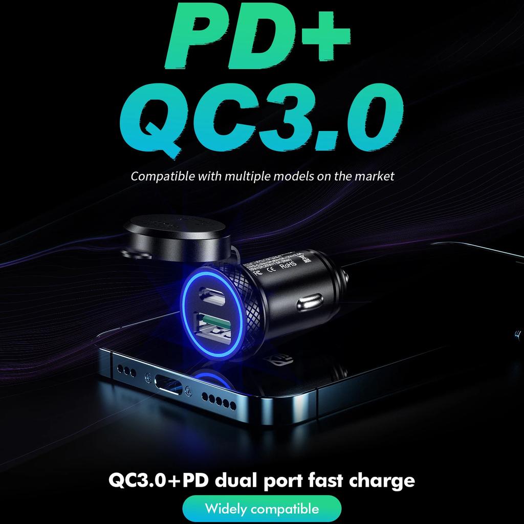 Upgraded 60W USB C Car Charger Quick Charge 3.0 PD USB FCP SCP for IPhone Xiaomi Samsung Fast Charging Car Phone Charger