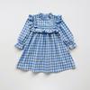 Korean Spring 2026 Plaid Dress for Girls - Lace & Lotus Leaf Collar, Long Sleeve Skirt