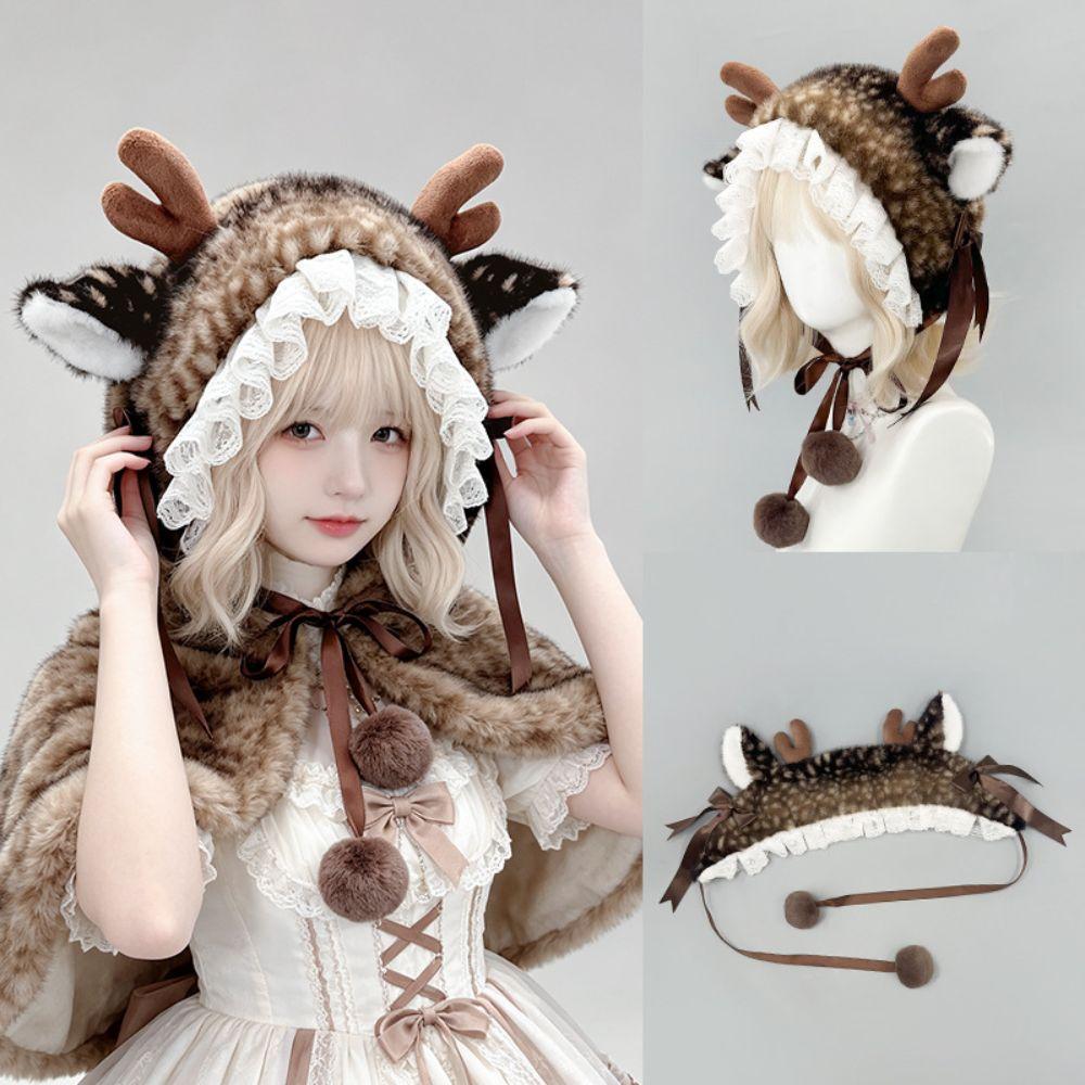 Warm Cross-tie Scarf Leg Cover Mink Fur Fake Collar Lolita Deer Pattern Faux Fur Hat  Women Ladies