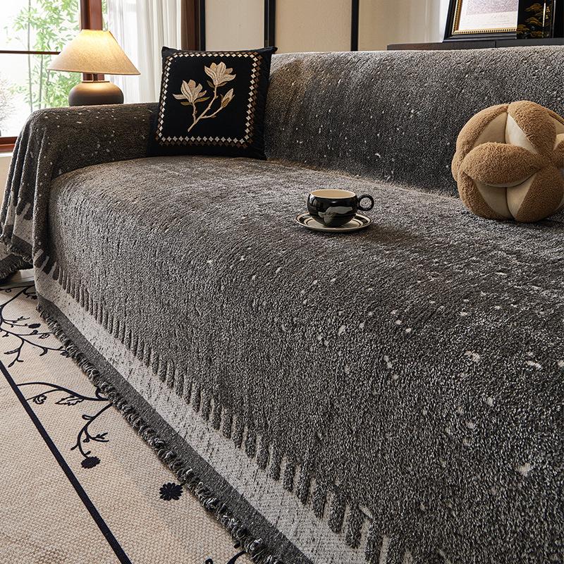 High-End Cream Plush Sofa Cover – Winter/Autumn Thickened Full Piece