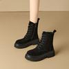 Martin Boots Women's 2025 Autumn New British Style Super Fire Velvet Short Boots Heightened Thick-soled Medium Tube Cowhide Single Boots Rhubarb