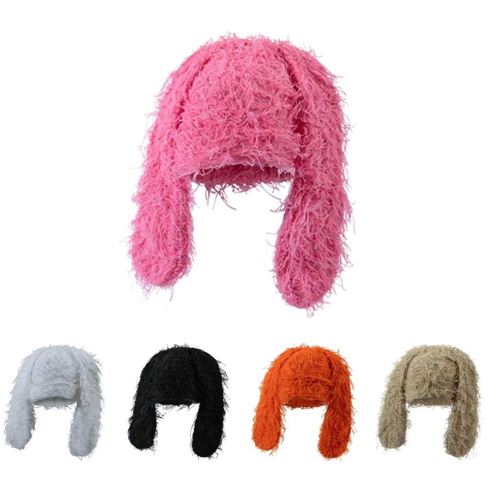 

Warm Bunny Ears Hat Thick Skiing Cap Fashion Ear Protection Cap Unisex рожевий