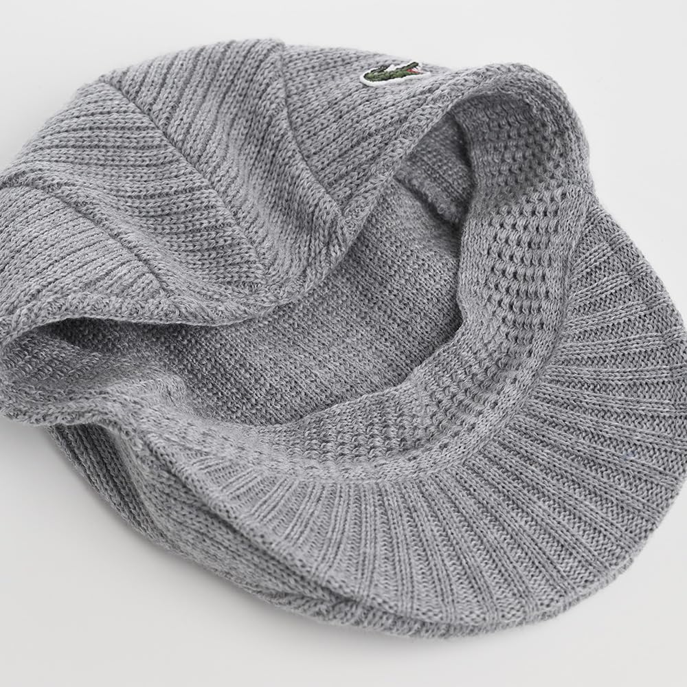 LACOSTE Rib Knit Hunting Cap for Men and Size Women, Gray, F, L1284, lwh1284-grey-F