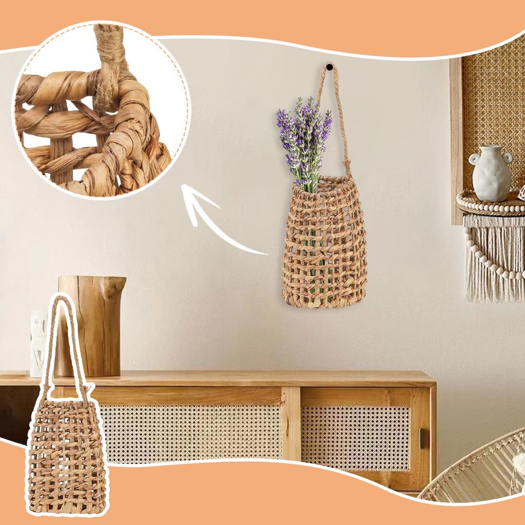 Woven Front Door Basket, Water Hyacinth Hanging Wall Flower Basket, Wall Decor Boho Decoration For Home, Garden, Pantry