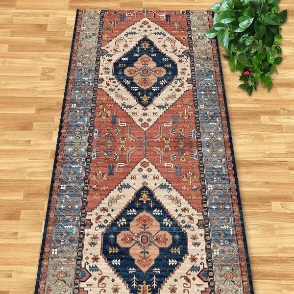 Multi Style Runner Rug Vintage Geometric Floral Marble Pattern Non Slip Washable Carpet for Hallway Kitchen Corridor Home Decor