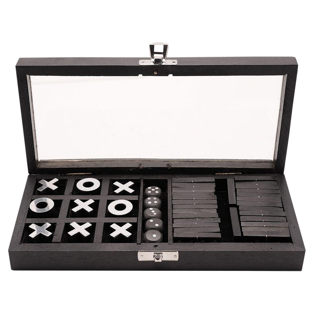 Harvey Makin Dominoes, Tic Tac Toe & Dice Set - Black