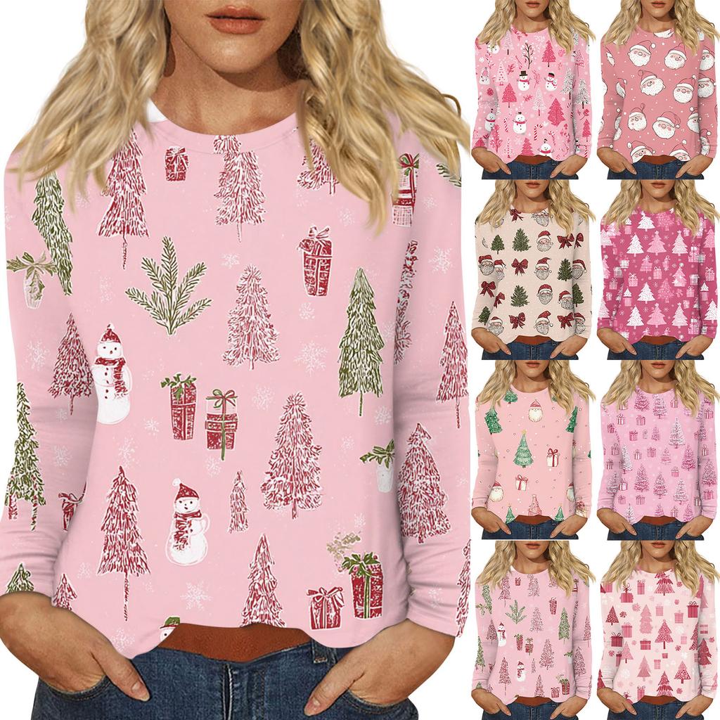 Dámský denní ležérní top s dlouhým rukávem a potiskem s kulatým výstřihem