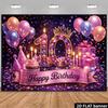 2D Plane 10th Birthday Party Banner Background - Purple and Pink Dreamy Birthday Theme, with Birthday Hat Elements