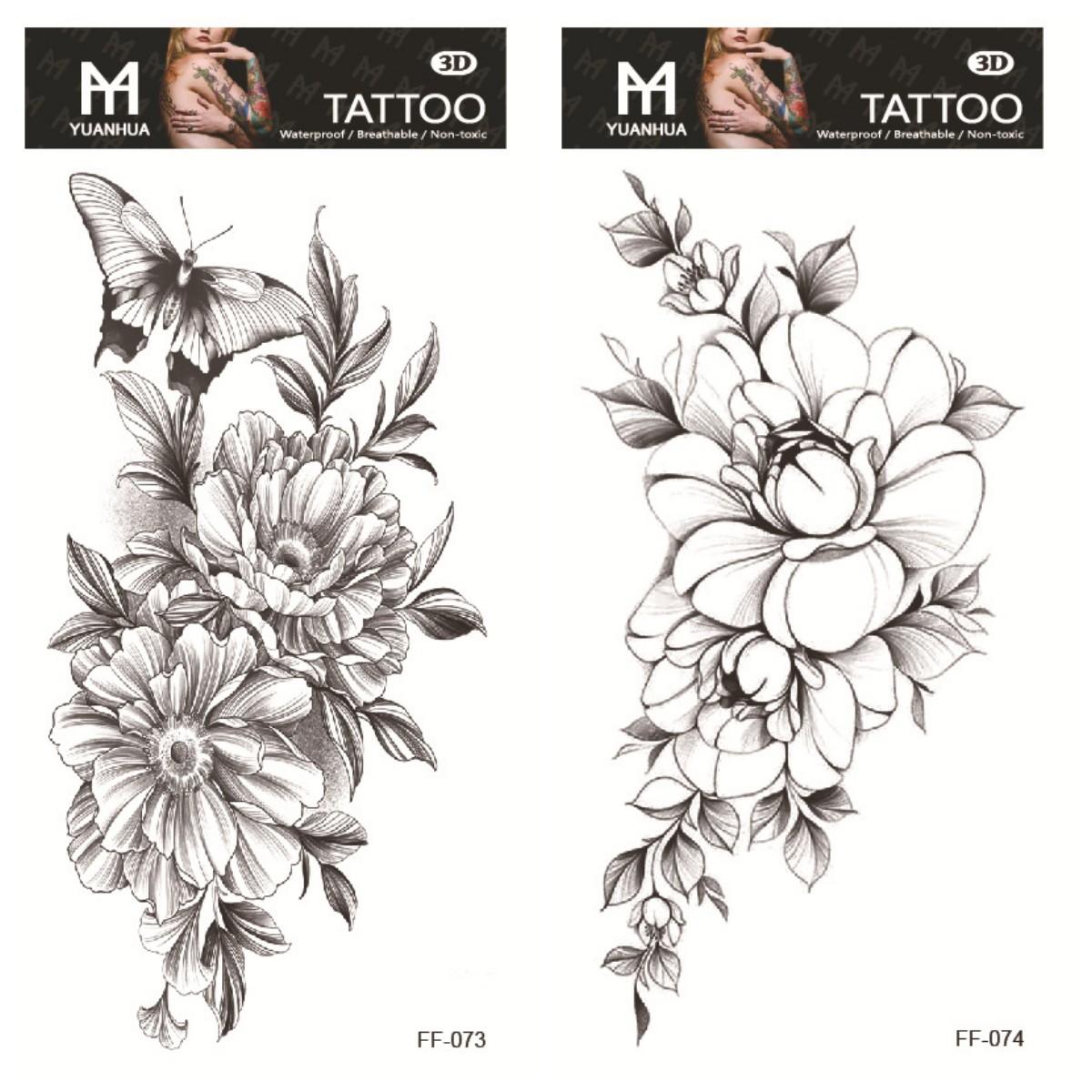 

2 шт./компл., сексуальные цветочные временные татуировки для женщин, боди-арт, живопись, татуировки на руки, ноги, наклейки, реалистичные поддельные черные розы, водонепроницаемые татуировки
