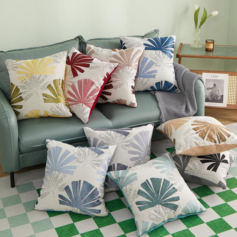 Same Style Jacquard High-precision Bedside Cushion Soft Package Geometric Leaf Square Cushion Leather Pillowcase Pastoral Style