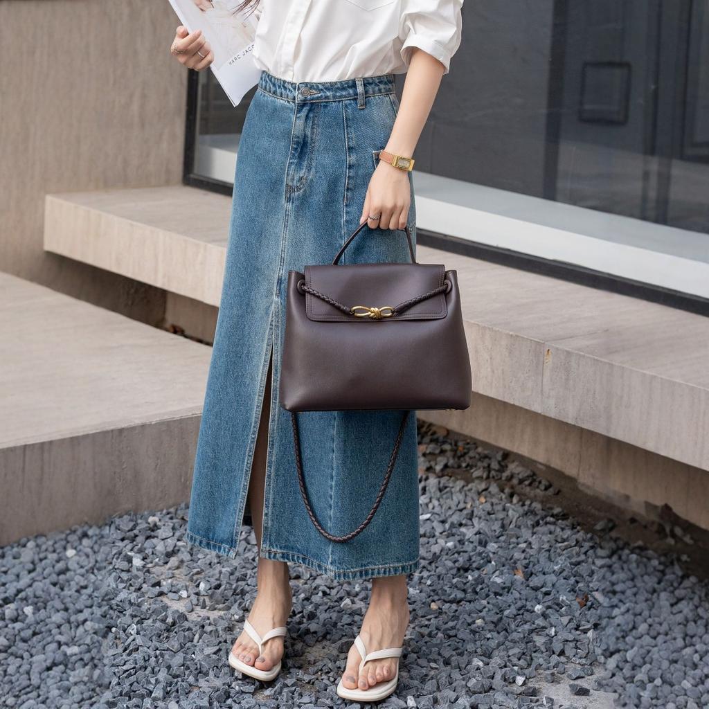 Skórzana Torebka Ręczna Stylu Old Money Luksusowa Europejski i Amerykański Styl Damska Torba Tote