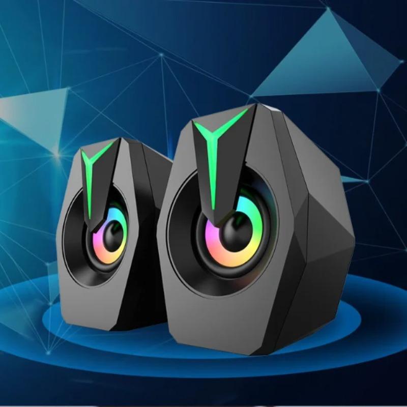 Black Mini USB Powered Wired 2.0 Gaming Music Speaker for Desktop Laptop PC RGB Color Lighting Computer Speaker