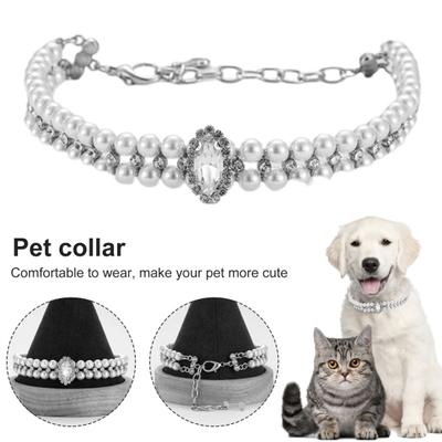 Collar para perro con incrustaciones de diamantes de imitación, accesorios de joyería, antidecoloración, moda para perros y gatitos