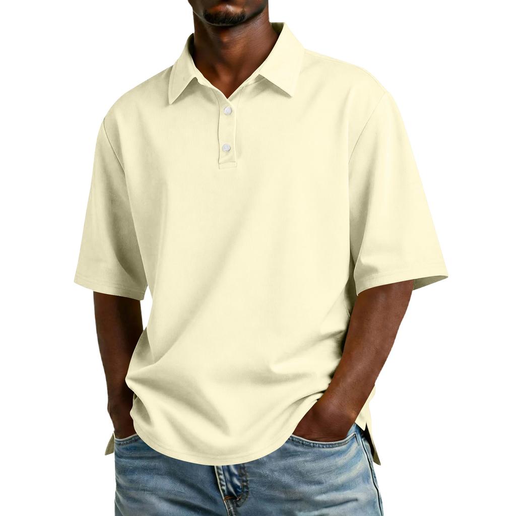 Men Short Sleeve Polo Shirt Classic Fit Cotton Blend Three Button Placket Casual Collar Top for Everyday Wear