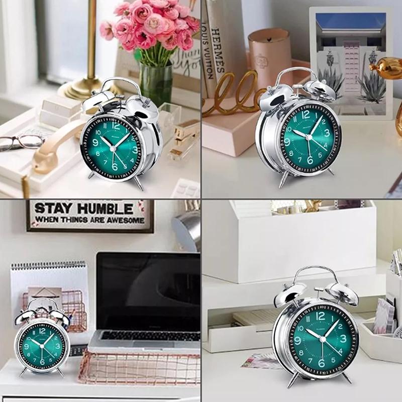 4 Inch Silent Alarm Clock With Night Light Portable Multi-Function Desk Clock For Students Home