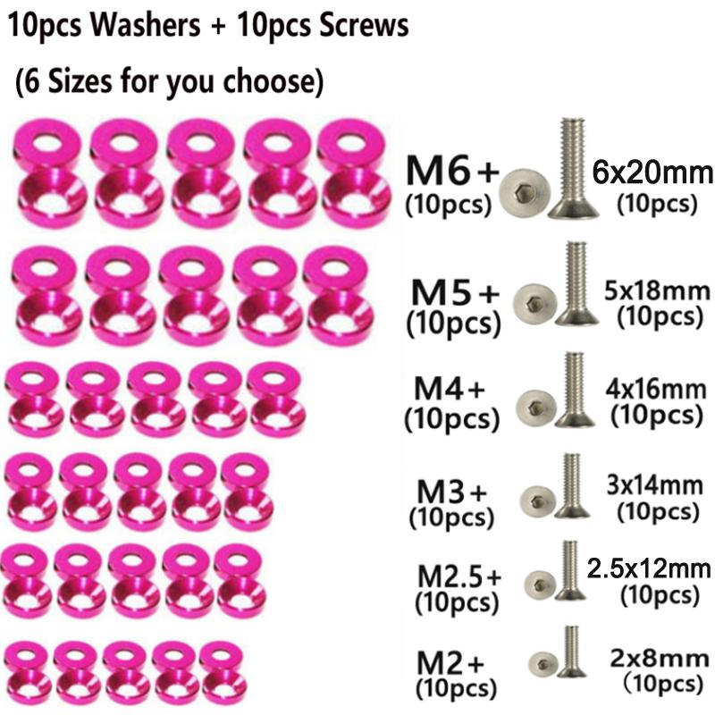 10pcs Car Modified Hex Fasteners Fender Washer Bumper Engine Concave Screws Aluminum Fender Washers and M2-M6 Bolt for Honda