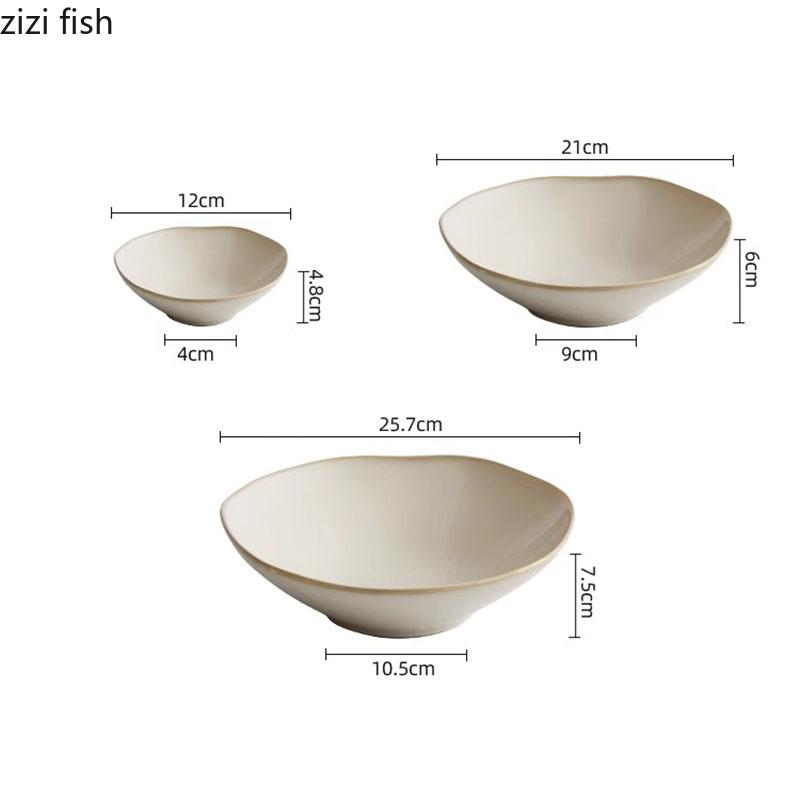 Beige Color Ceramic Bowl Irregular Dessert Bowl Soup Bowl Spaghetti Bowls Salad Bowls Deep Bowls Molecular Cooking Tableware