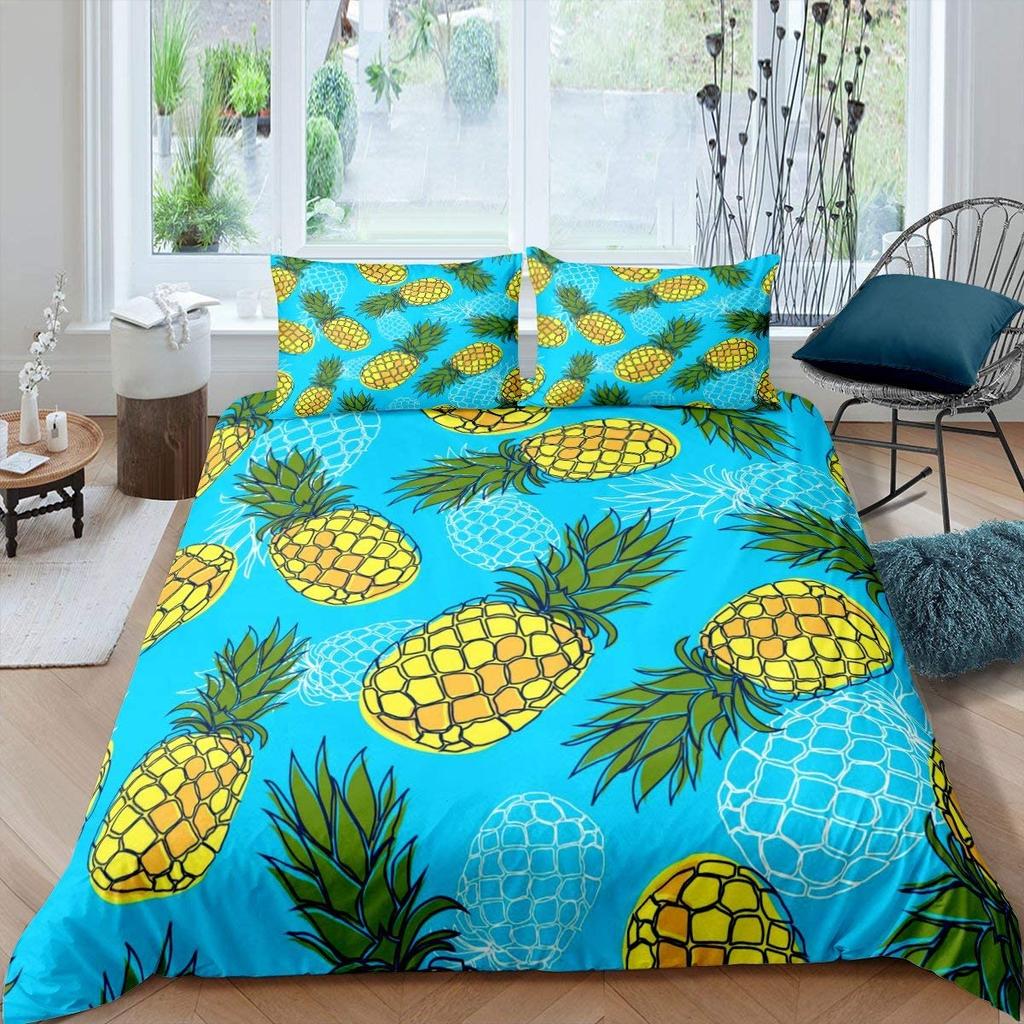 Pineapple Duvet Cover Set Yellow Fruit Pattern King Queen Size For Kids Boys Girls Polyester Comforter Cover With Pillowcase