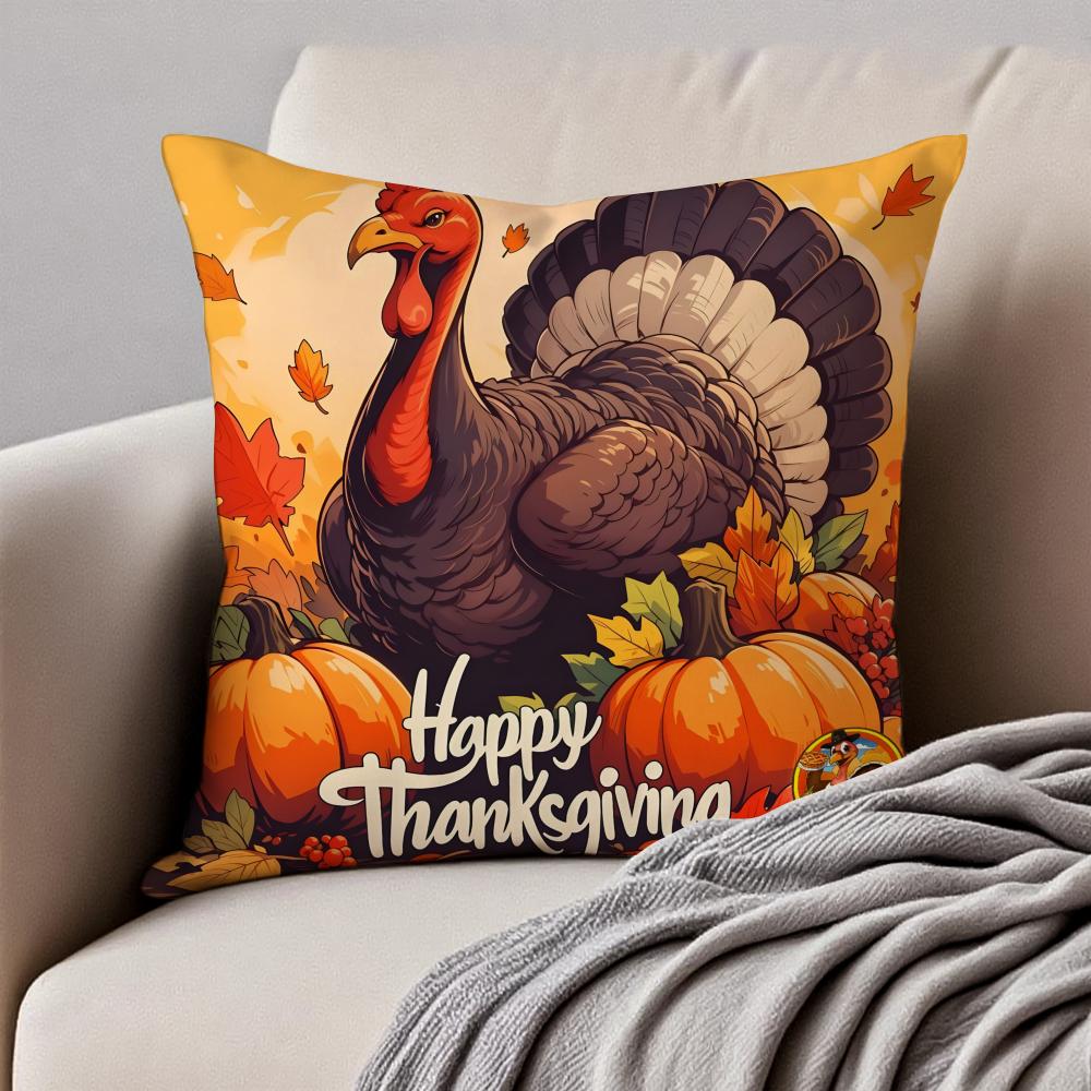 Thankful Festival Turkey Cushion Cover Pillowcase Antidustmite Invisible Zipper Short Plush Sofa Cushion