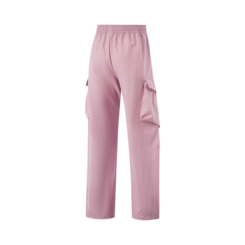 Li Ning Fitness Series Střední pas Rovné nohavice Stahovací šňůrka Volné Tkané Velká kapsa Sportovní Kapsáče Dámské kalhoty Prachově růžové AYKU744-5
