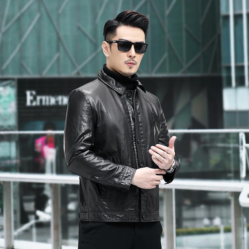 Spring and Autumn New Men's Genuine Leather Jacket Men's Oil-Waxed Leather First-Layer Cowhide Jacket Korean Style Slim Motorcycle Jacket