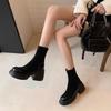 Fashion Black Women's Ankle Boots Chunky Heel Height Increasing Female Short Shoes Plain Hot Pu High Quality Y2k On Promotion 39 Booties