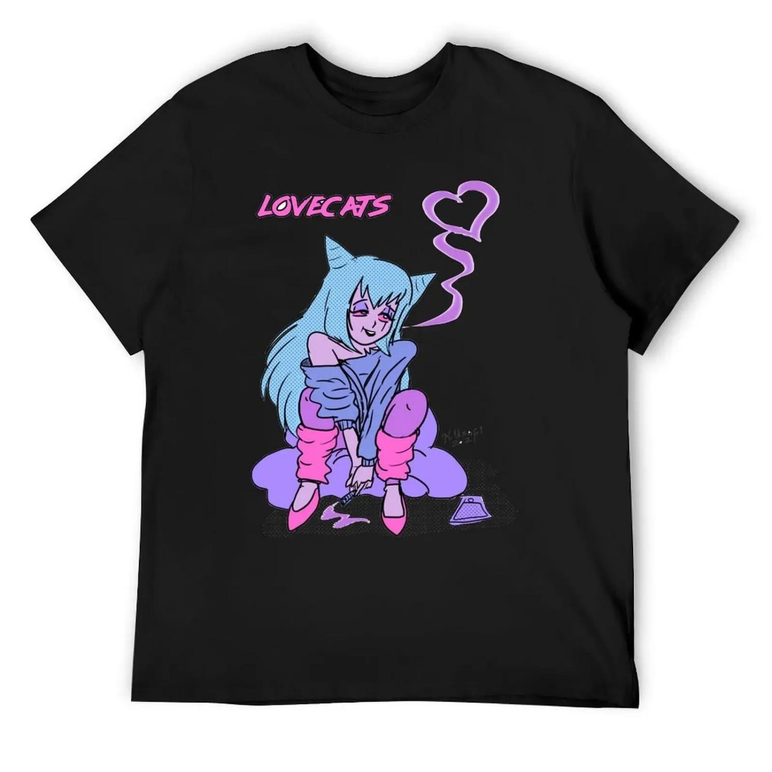 

Lovecats heart T-Shirt animal prinfor boys Short sleeve tee plain mens white t shirts XXXXXL чорний