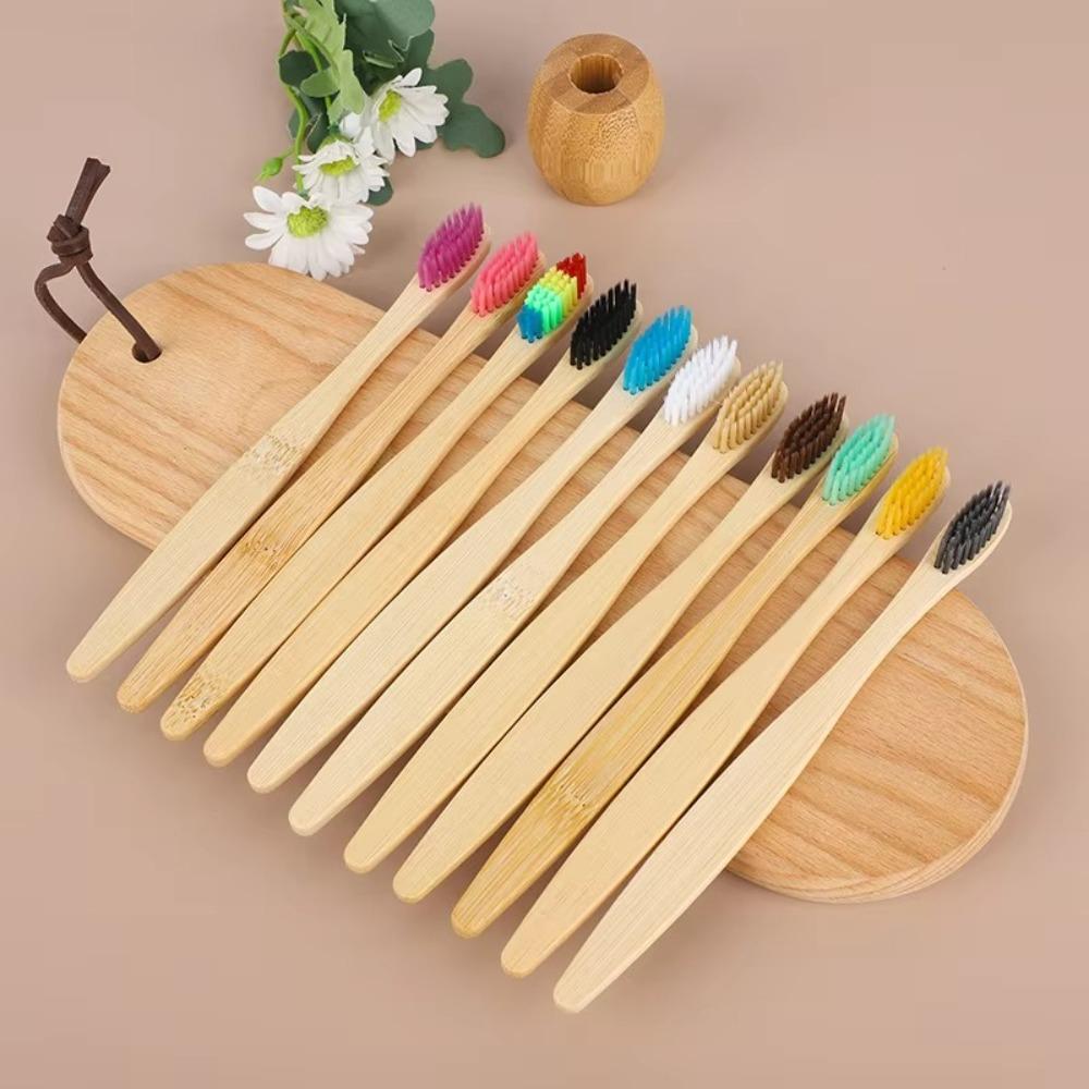 10pcs Reusable Bamboo Toothbrushes Natural Adults Oral Care  for Home Travel Hotel