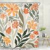 1 MESHELLY Boho Floral Shower Curtain - Abstract rustic sage green with orange, beige and teal flowers, polyester fabric