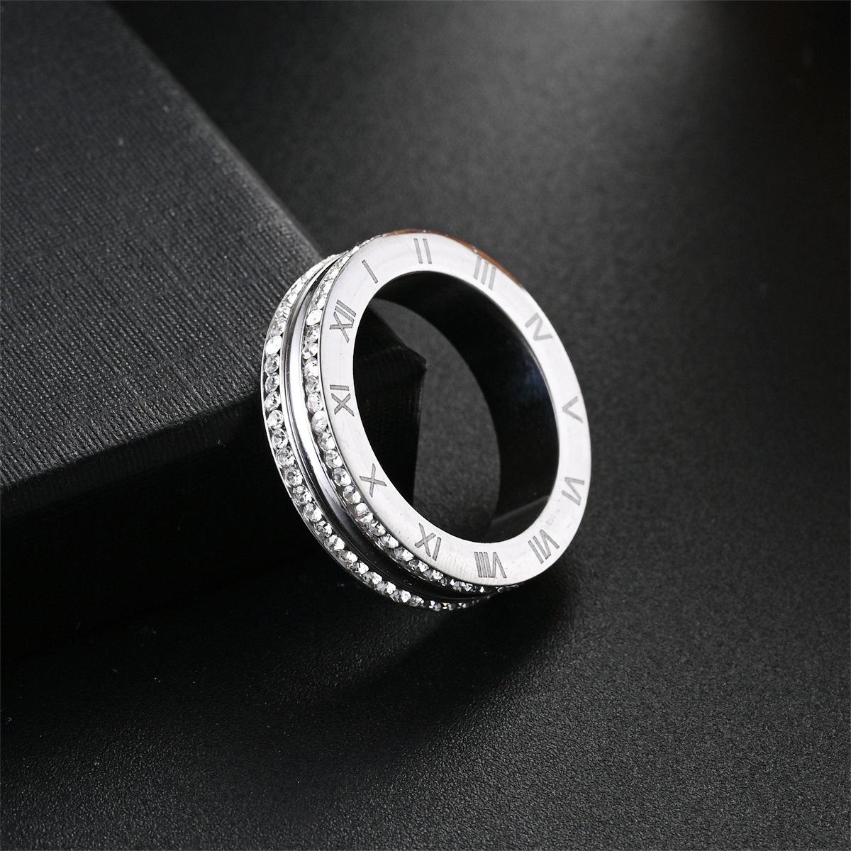 Premium INS fashion titanium steel Roman diamond ring, trendy light luxury couple diamond ring ring jewelry no. 6 серебряный