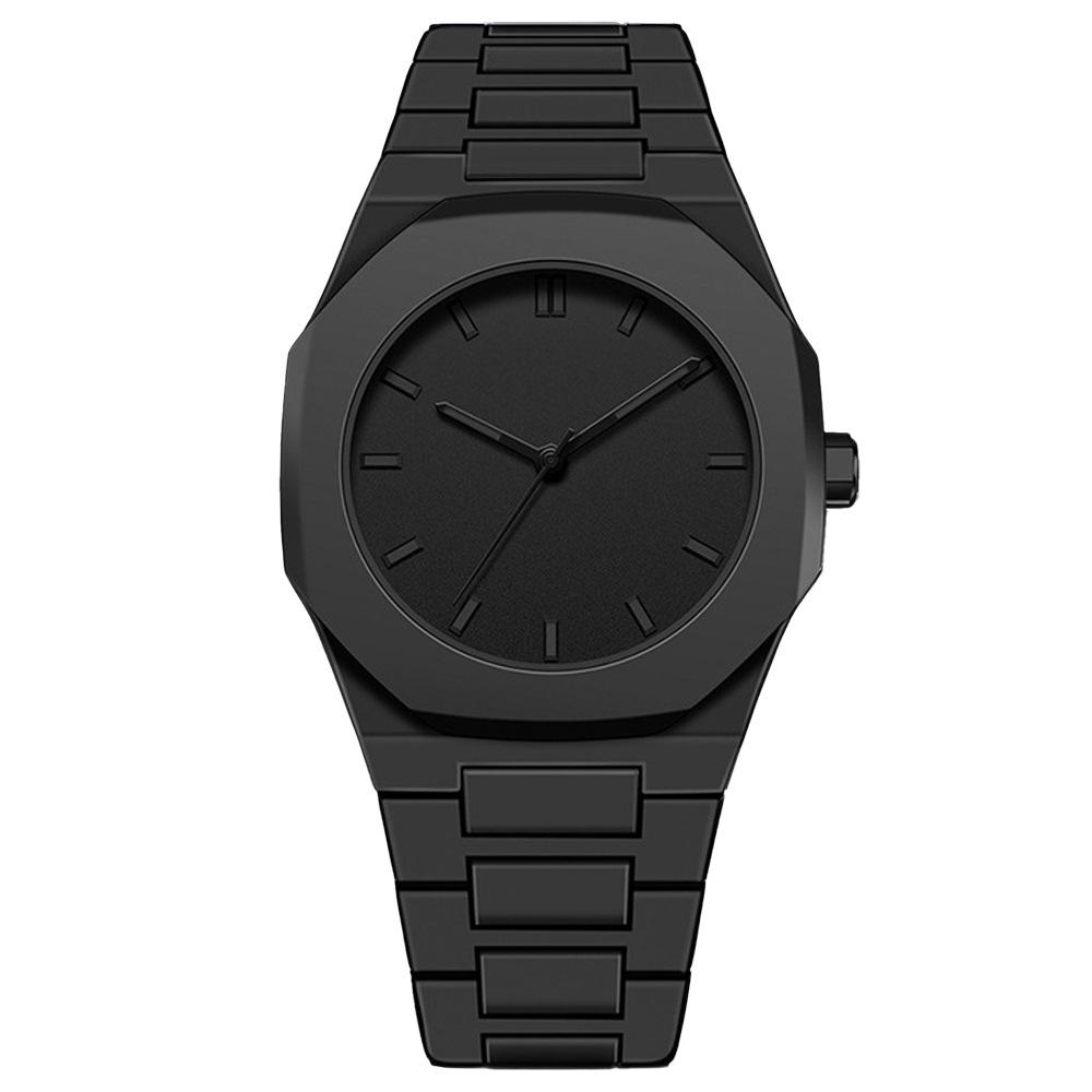 Herren Einfache Schwarze Quarzuhr mit Faltschließe und Öl-Tropf-Armband