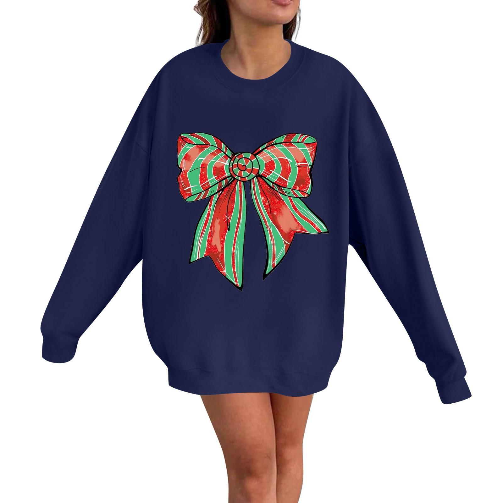 

Женская модная повседневная толстовка с длинными рукавами и рождественским принтом с круглым вырезом XXXL