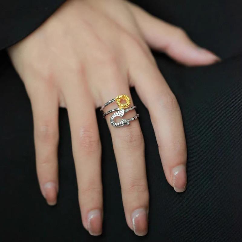 Eleganter Vintage Damast Muster Kupferring für Damen Verstellbare Größe Modeaccessoire