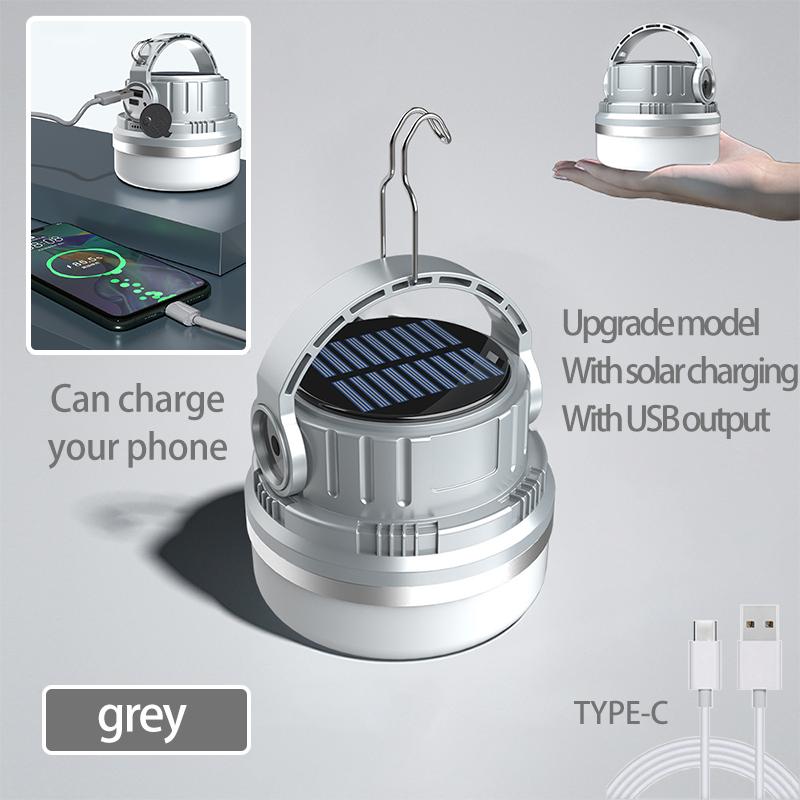 LED Solar Camping Light USB Rechargeable Tent Lamp Portable Waterproof Camping Lantern with Hook Portable Flashlight for Outdoor