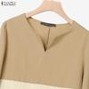 ZANZEA Damen Langarm Patchwork Bluse und Hose Lässige Zweiteilige Anzugsets