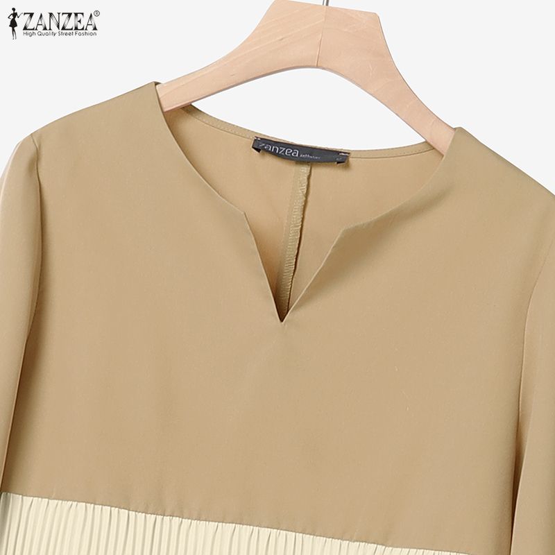 ZANZEA Damen Langarm Patchwork Bluse und Hose Lässige Zweiteilige Anzugsets