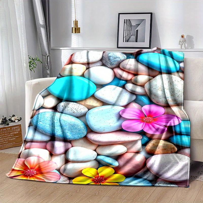1pc. Pastel Pebble & Flower Print Blanket - Home Decor, Office Blanket, Outdoor Blanket, Gift for All Seasonsz0416242