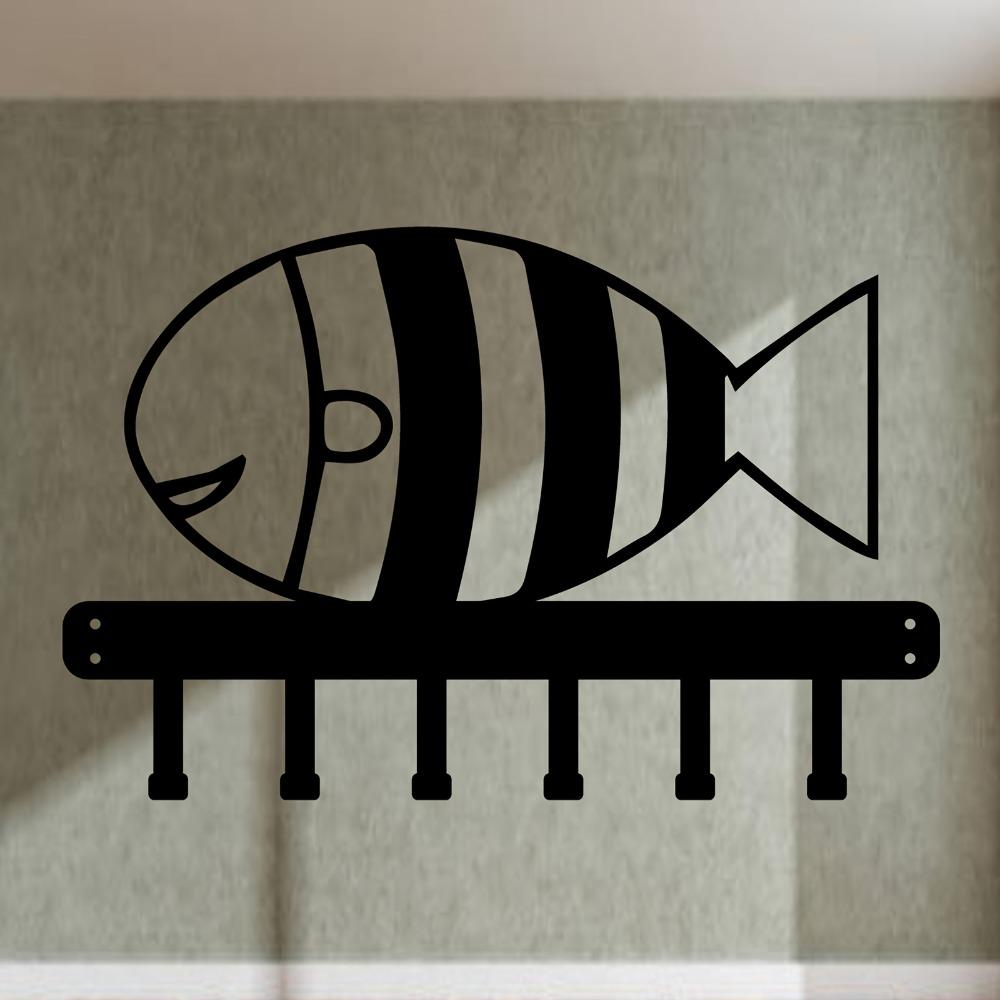 Modern Ocean Themed Fish Metal Wall Decor with Hooks Holiday Gift Home Decor