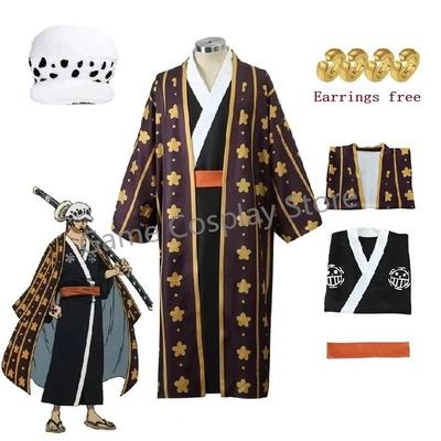 Neues Trafalgar Law Cosplay Kostüm Anime Figuren Digitaldruck Kimono Uniform Komplettset Halloween Karneval Party Anzug Mann