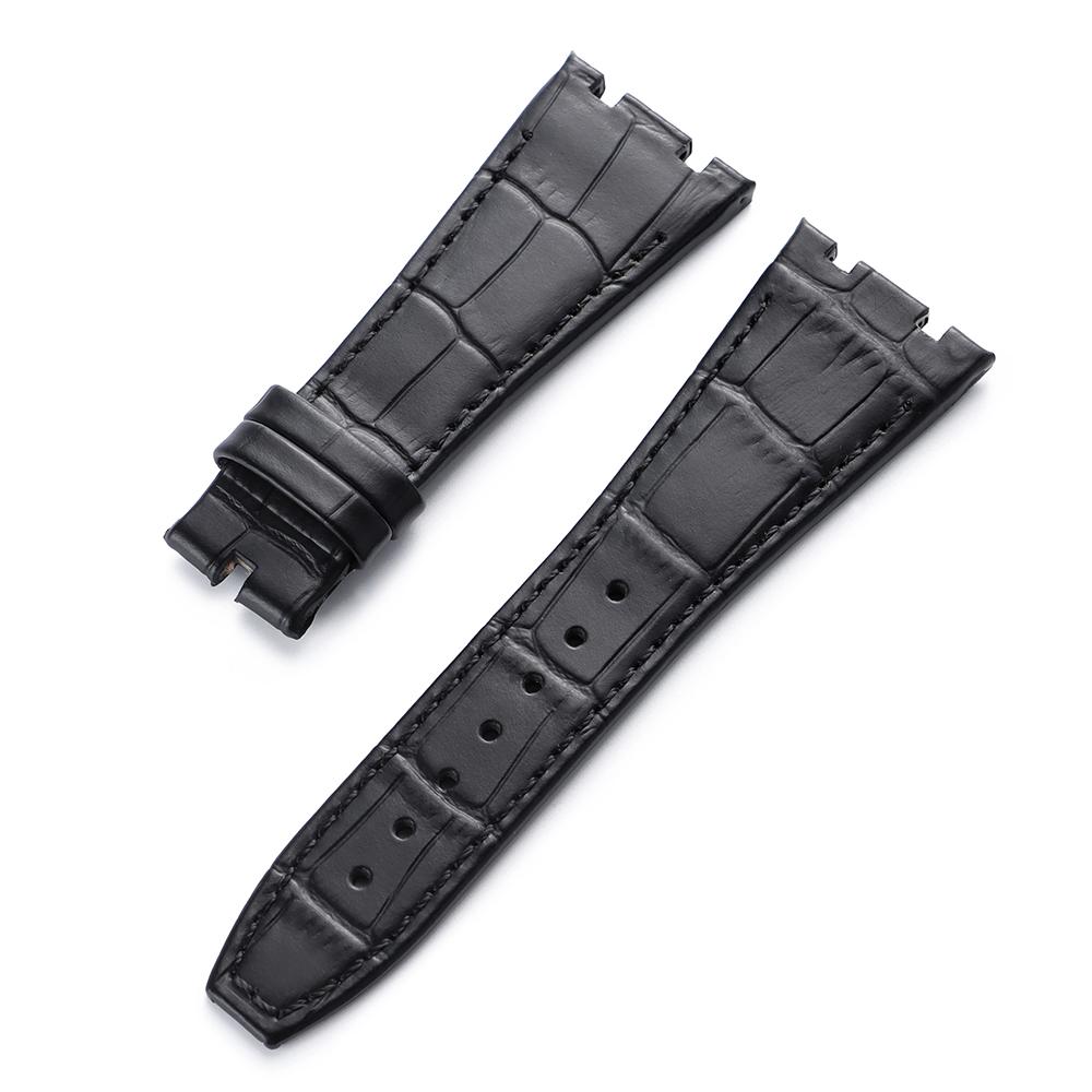 Genuine Leather Watch Strap 27mm for Royal Oak Offshore Slub Pattern Stitching Cowhide WatchBand Butterfly Buckle Business Bands