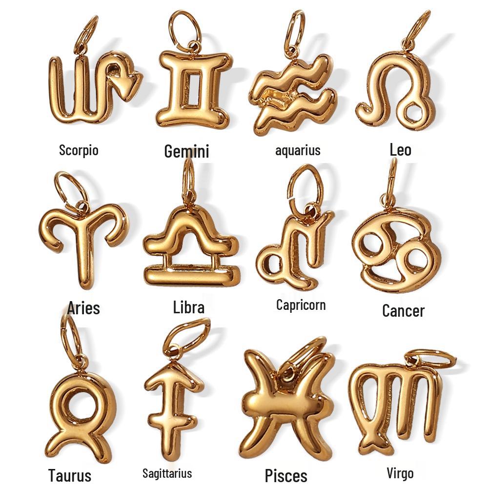 18K Gold Plated Stainless Steel Zodiac Pendant Necklace - European & American Fashion