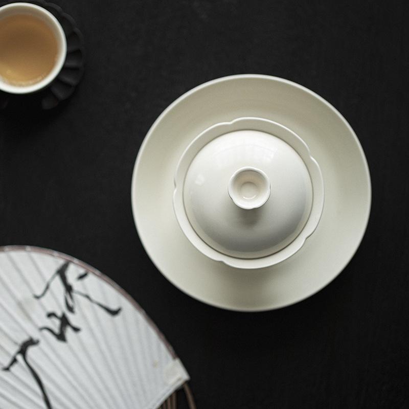 Plant Ash Glaze Handmade Ceramic Cover Bowl Small Coarse Pottery Kung Fu Tea Set Flower Mouth Japanese Tea Bowl