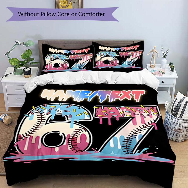 3PC Custom Name Baseball Party Bedding Set Printed Bedding Set Duvet Cover Closure Includes 1 Duvet Cover & 131 Pillowcases for Bedroom
