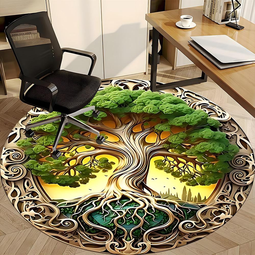 1pc Tree of Life Ornament Chair Carpet for Office Non-Slip, Machine Washable Rug for Office, Room - Holiday Decor, Machine Made yy251016113