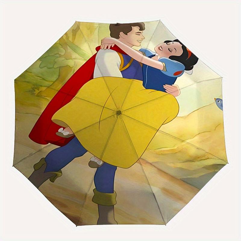 Snow White, Prince Charming Automatic Opening and Closing Umbrella - 8 Ribs Portable Folding Umbrella with Plastic Handle, Suitable for Leis