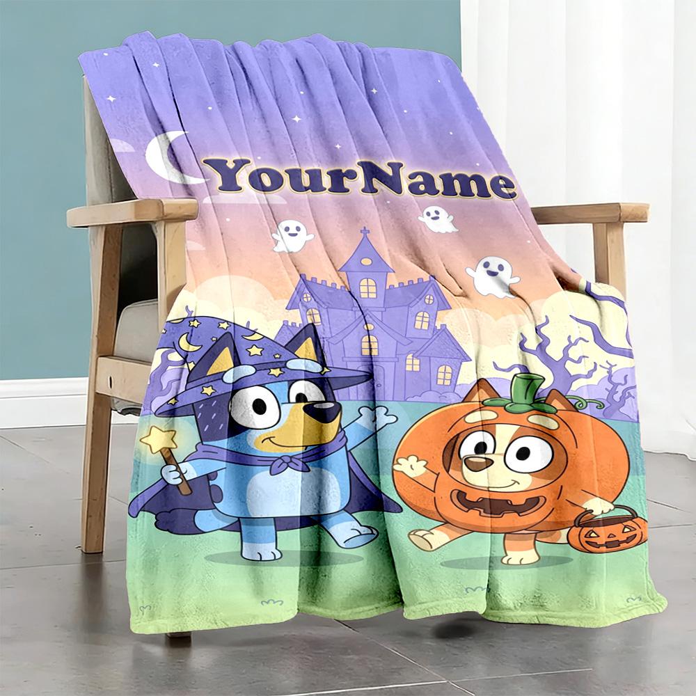 Bluey 22 Customize Text Blanket Cozy Personalized Blanket Soft & Cozy Versatile for Seaside Livingroom Office Chair Nap Four Seasons Multipurpose