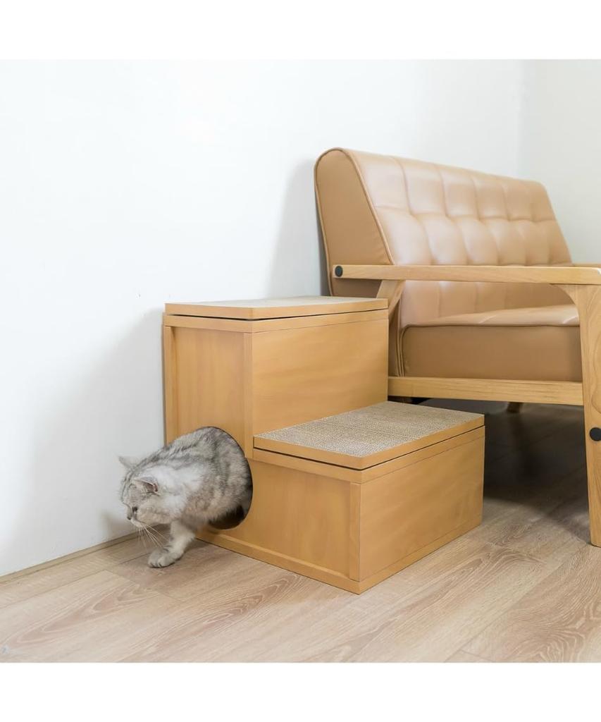 Happy Days 2-stufige Katzentreppe mit Kratzschutz, hohe Dichte, für Katzen, ältere Katzen, Verletzungen, Tragkraft, Kratzschutz, Treppen, Haus, Katzen, Prävention, 10 kg, rutschfest