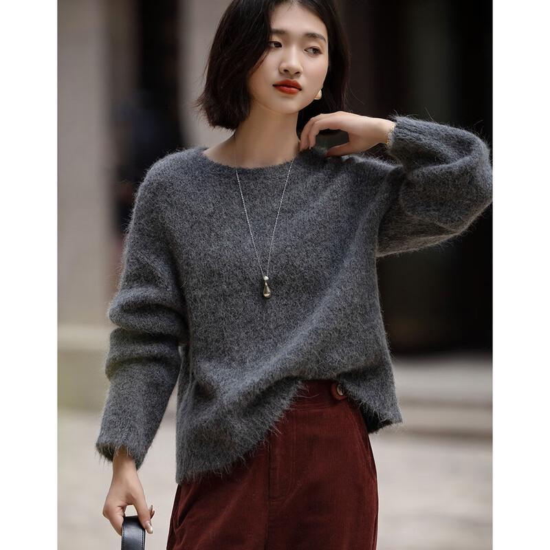 De Mana Women's Alpaca Blend Loose Fit Round Neck Sweater