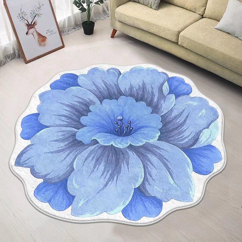Blue Flower Small Chair Mat Carpets for Living Room Modern Bedroom Decor Anti-skid Floor Mat Special-shaped Study Area Rug 120cm